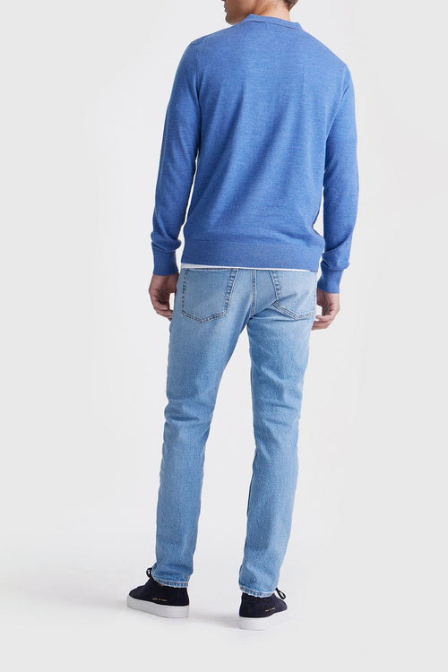 The robert long sleeve poloshirt merino mid blauw