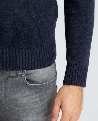 Lamswol trui ronde hals donkerblauw