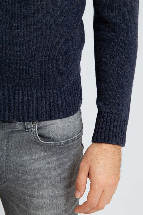Lamswol trui ronde hals donkerblauw