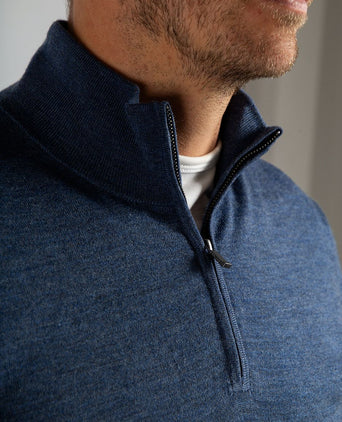 Merino halve rits trui denim blauw