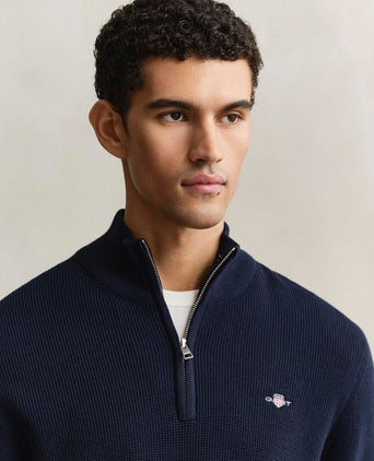 halve rits trui micro textured donkerblauw