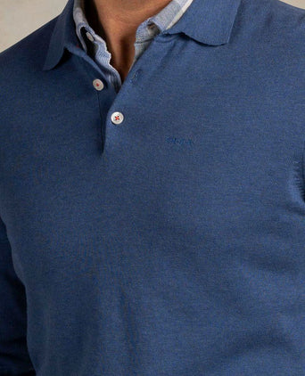 Longsleeve knitted polo blauw