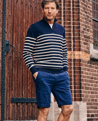 Half-zip trui breton stripe donkerblauw