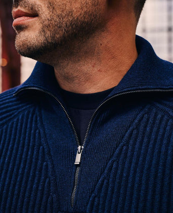 halve rits trui sailor wool blend donkerblauw