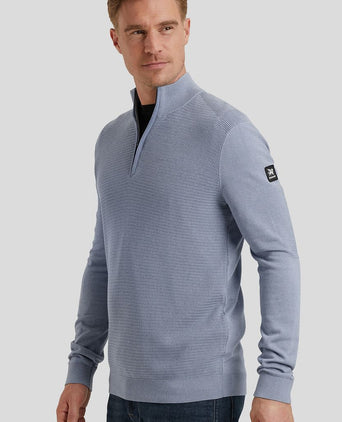 Trui halve rits structuur blauw