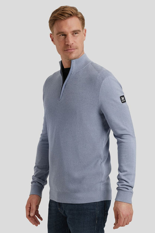 Trui halve rits structuur blauw
