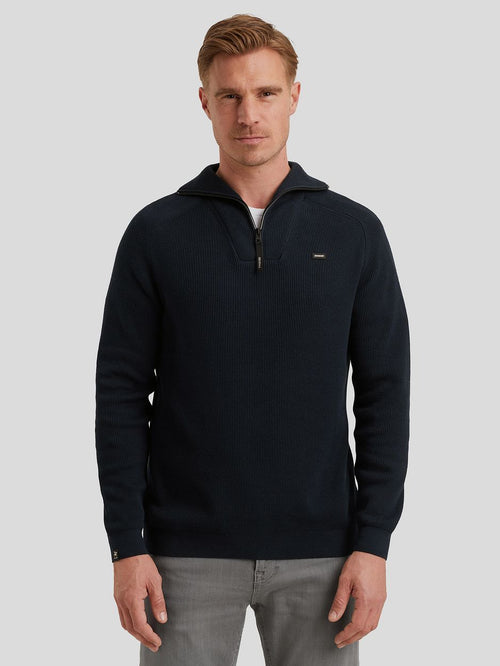 Trui halve rits structuur rib donkerblauw