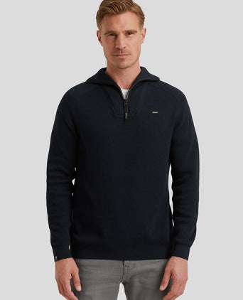 Trui halve rits structuur rib donkerblauw