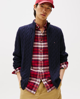 Tommy Hilfiger vest zip cable donkerblauw | Regular-fit