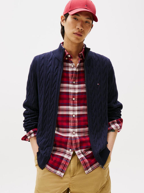 Tommy Hilfiger vest zip cable donkerblauw | Regular-fit