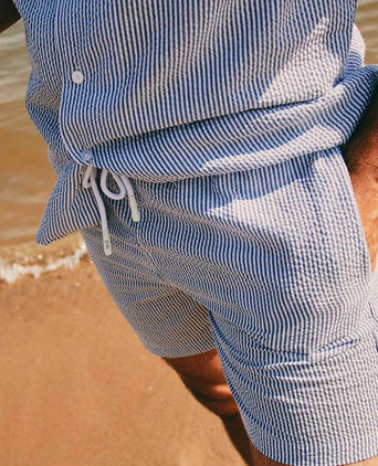 Zwembroek stripe seersucker blauw