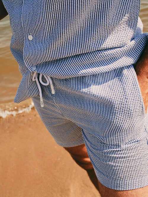 Zwembroek stripe seersucker blauw