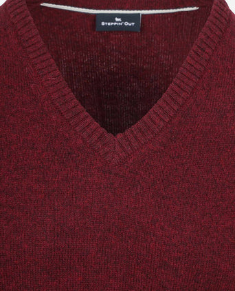 Trui v-hals lamswol bordeaux