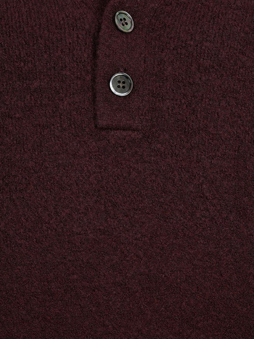 Longsleeve poloshirt boiled wool aubergine