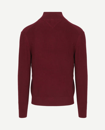 halve rits kabel pullover bordeaux