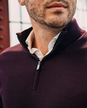 Merino halve rits trui bordeaux