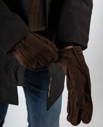 Suede handschoen donkerbruin