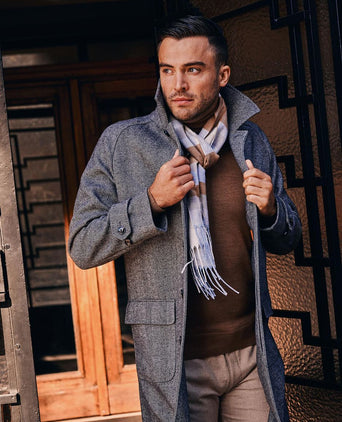 Coat longsaddle herringbone bruin