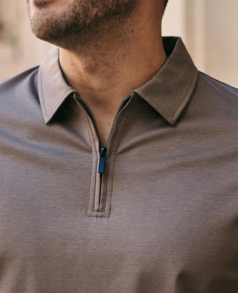 Knitted halve rits polo dan tabacco