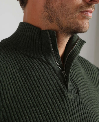 Suitable mou halve rits trui donkergroen | Slim-fit