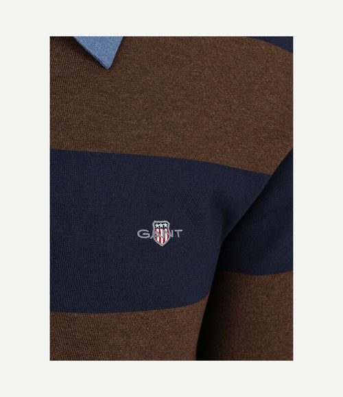 Rugger shield chambray polo streep donkerblauw bruin