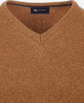 Suitable lamswol trui v-hals camel | Regular-fit
