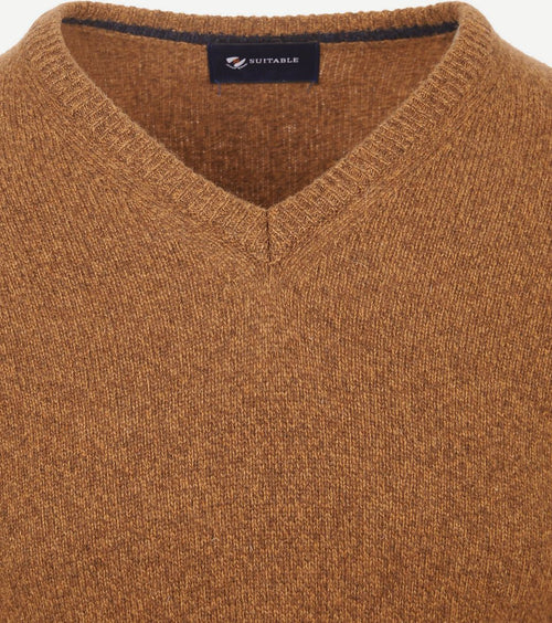 Suitable lamswol trui v-hals camel | Regular-fit