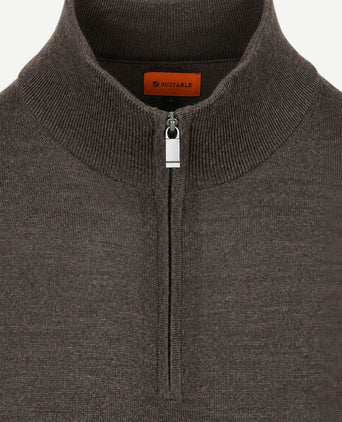 Merino halve rits trui bruin
