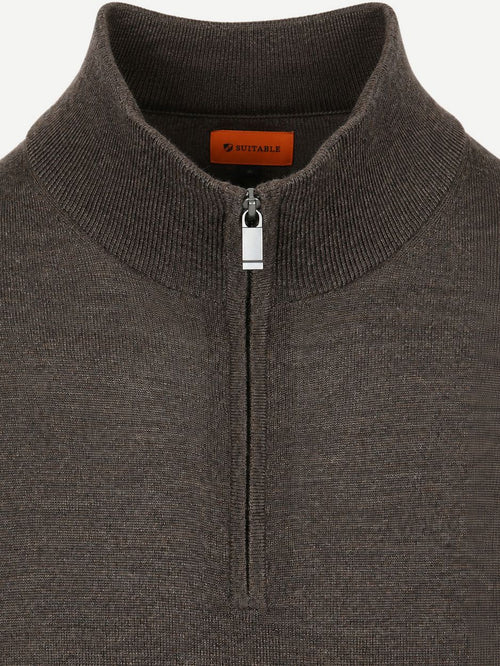 Merino halve rits trui bruin
