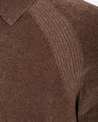 Longsleeve poloshirt chenille bruin