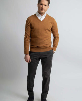 Trui cotton cashmere v-hals camel