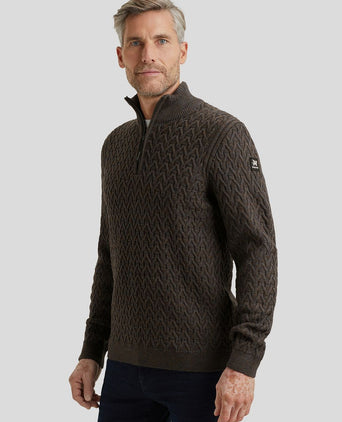 Vanguard trui halve rits wol bruin | Regular-fit