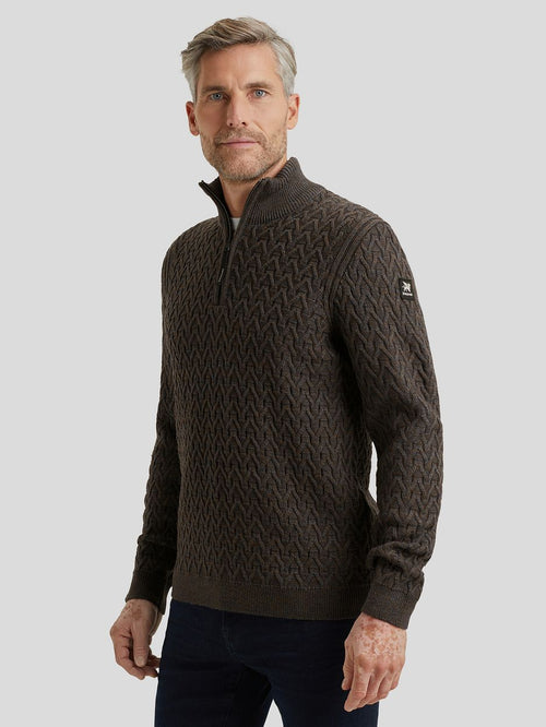 Vanguard trui halve rits wol bruin | Regular-fit