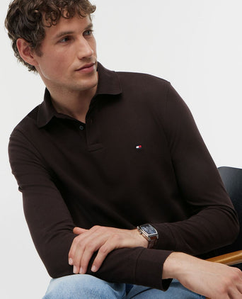 Longsleeve polo bruin