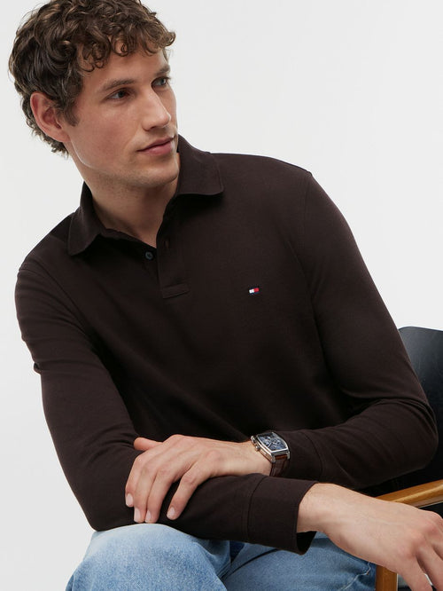 Longsleeve polo bruin