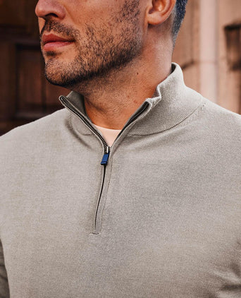 Merino halve rits trui bright taupe