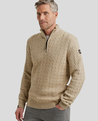 Vanguard trui halve rits wol beige | Regular-fit