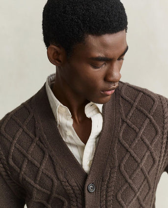 Cardigan cable knit lamswol bruin