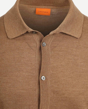 Suitable cardigan shirt merino camel | Slim-fit