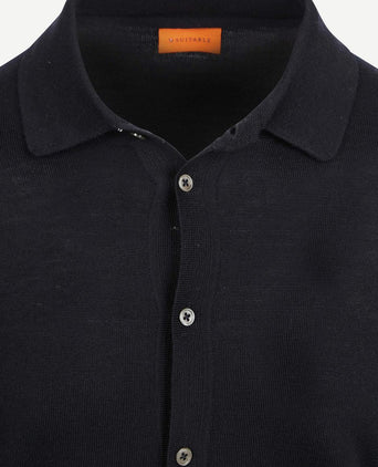 Suitable cardigan shirt merino donkerblauw | Slim-fit