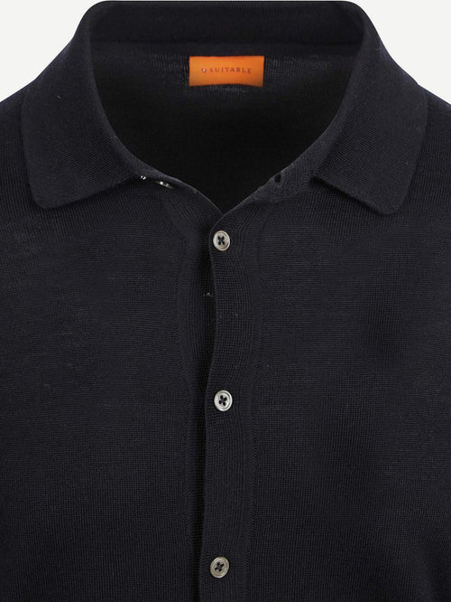 Suitable cardigan shirt merino donkerblauw | Slim-fit