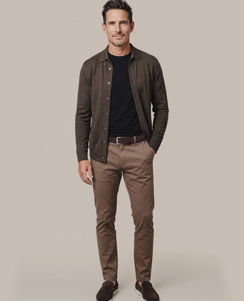 Cardigan shirt merino bruin