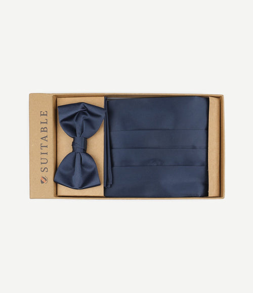Cumberband strik pochet set donkerblauw