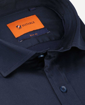 Suitable satin overhemd donkerblauw | Slim-fit
