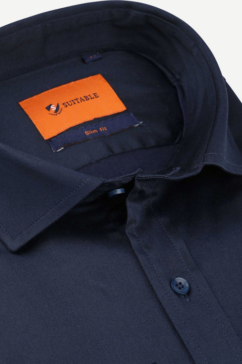 Suitable satin overhemd donkerblauw | Slim-fit