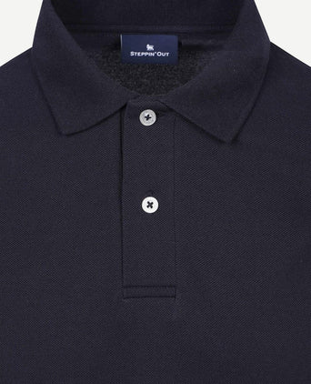 Longsleeve polo piqué classic donkerblauw