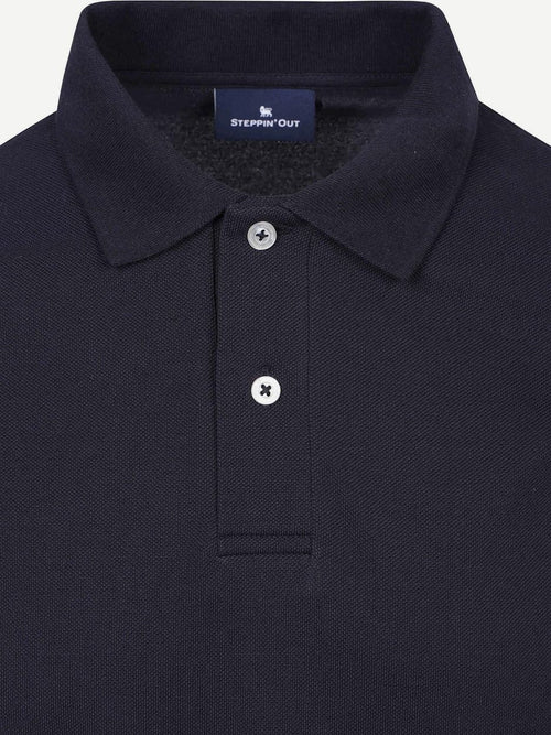 Longsleeve polo piqué classic donkerblauw