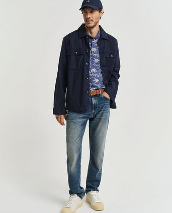 Poloshirt palm print dusty donkerblauw