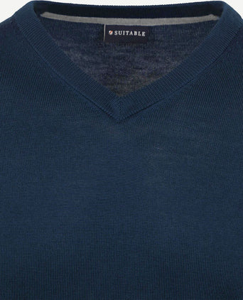Merino pullover v-hals donkerblauw