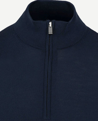 Merino halve rits trui donkerblauw